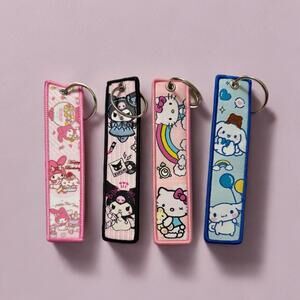 Keychain Set  Kuromi Melody Cinnamoroll Hello Kitty Tag Key Holder Bag 4 Pcs